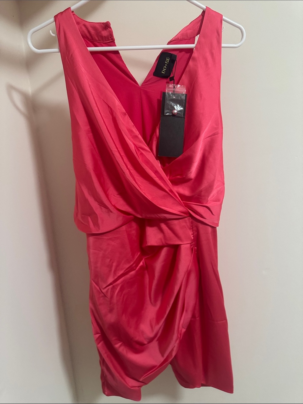 DO+BE Fuchsia Draped V-Neck Sleeveless Mini Dress